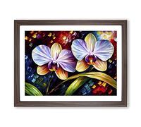 Orchid Flower Painting Vol.1 Abstract Framed Print | A4 Walnut Framed Wall Art | Ready to Hang | Abstract Floral Picture | Living Room Bedroom Lounge Office