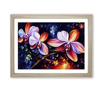Orchid Flower Painting Vol.2 Abstract Framed Print | A2 Oak Framed Wall Art | Ready to Hang | Abstract Floral Picture | Living Room Bedroom Lounge Office