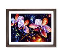 Orchid Flower Painting Vol.2 Abstract Framed Print | A3 Walnut Framed Wall Art | Ready to Hang | Abstract Floral Picture | Living Room Bedroom Lounge Office