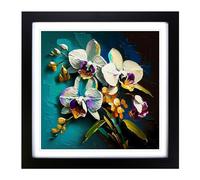 Orchid Flower Palette Knife Painting No.2 Framed Print | 18x18 Inch Black Framed Wall Art | Ready to Hang | Modern Floral Picture | Living Room Bedroom Lounge Office