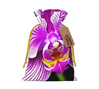 Orchid Flower Print Christmas Drawstring Gift Bags With Cards For Xmas Party Decorations Holiday