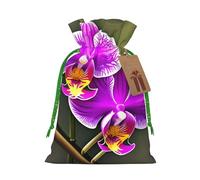 Orchid Flower Print Christmas Drawstring Gift Bags With Cards For Xmas Party Decorations Holiday