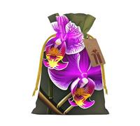 Orchid Flower Print Christmas Drawstring Gift Bags With Cards For Xmas Party Decorations Holiday