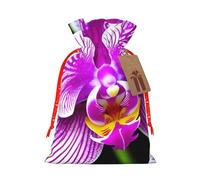 Orchid Flower Print Christmas Drawstring Gift Bags With Cards For Xmas Party Decorations Holiday