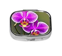 Orchid Flower Print Metal Iron Plating Square Mini Pill Box Portable Pill Box for Home Traveling Purse