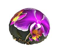 Orchid Flower Printed Large Shower Cap, Double Layer Hair Protector For Facial Care, Reusable Hair Wrap