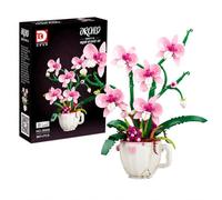Orchid Flowers Building Block Set, Lego Compatible Orchid & Flowers Set, Mini Coffee Cup Design Botanical Sets, Adult Stress Relief Building Toys for Home Decoration & Gift (Pink)