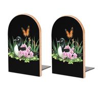 Orchid Flowers Monarch Butterfly Printed Large Wooden Bookends Heavy Book Ends for Shelves Home Office Decorative