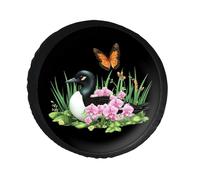 Orchid Flowers Monarch Butterfly Printed Leather Spare Tire Covers Sun Rain Universal Vehicle Tire Protector