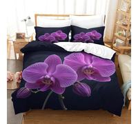 Orchid Flowers-Purple Floral Art Style Duvet Cover 3 PCS Hotel Quality Quilt Cover Bedding Sets Bed Covers with Pillowcases with Zipper Closure Ultra Soft Anti Allergic Microfiber Double（200x200cm）