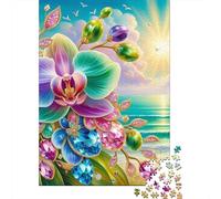 Orchid Gem Beach1000 Pieces Thick Sturdy Cardboard Sunset Jigsaw Puzzle Adults Kids Age 12+ Challenging Brain Training Relaxation Home Decor Gift 70x50cm/1000pcs