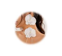 Orchid Jewellery Set, 9 cm Phalaenopsis Flowers, Necklace and Earrings, 140 cm Chain Length, Fashion Accessories for Formal Events, 37.5 Centimeters, Fabric, no gemstones