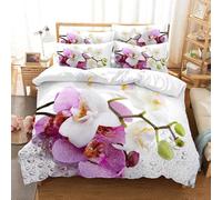 Orchid King Size Duvet Cover Sets Flower Pattern Bedding King Size Bed Set 3D Print Ultra Soft Microfiber Quilt Cover 230 x 220 with Zipper Closure and 2 Pillowcases A-433