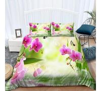 Orchid King Size Duvet Cover Sets Green Bamboo Leaves Bedding Set, 3D Print Ultra Soft Microfiber Quilt Cover 220x230cm Comforter Covers with Zippe and 2 Pillowcases C-389