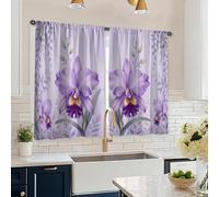 Orchid Kitchen Curtains, Floral Modern Leaf Vine Spring Violet Cafe Curtain Panels with Rod Pocket Window Decoration for Dining Room Breakfast Nook Sink Area 26x45 Inch