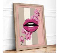 Orchid Lips Modern Framed Wall Art Print A2 (59.4×42cm) Oak, Wall Decor for Living Room, Bedroom, Office & Home, Ready to Hang, Art Gift