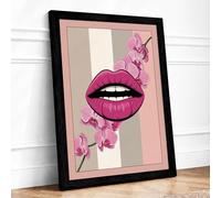 Orchid Lips Modern Framed Wall Art Print A3 (42×29.7cm) Black, Wall Decor for Living Room, Bedroom, Office & Home, Ready to Hang, Art Gift