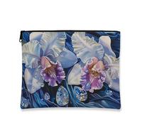 Orchid Makeup Bag, Elegant Floral Cosmetic Travel Pouch for Women, Portable Small Canvas Zipper Organizer, Gift for Spring Festival, Blue, 7x9 Inch