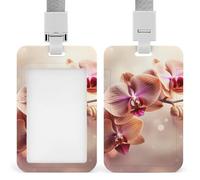 Orchid on Background Badge Holder Vertical Id Card Holder with Lanyard Heavy Duty Name Tag Holders Waterproof Work Badge Holder for Office Cruise Teacher Cute Badge Protector