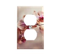 Orchid on Background Outlet Cover, American Standard Wall Plate with Screws - Heat & Impact Resistant Stainless Steel, 1-Gang Duplex Socket Cover for Home Decor