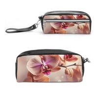 Orchid on Background Pencil Case Large Capacity Leather Pencil Pouch with Zipper, Portable Small Makeup Bag, Office Supplies Organizer for Women Men