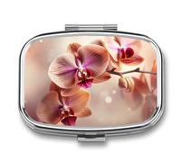Orchid on Background Pill Box 2 Compartment, Portable Pill Case with Mirror for Pocket Purse Travel, Mini Metal Medicine Organizer for Vitamins Fish Oil