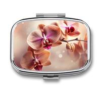 Orchid on Background Pill Box 2 Compartments Portable Travel Pill Case Mini Medicine Organizer for Pocket Purse Metal Waterproof Medicine Container Holder Vitamin Fish Oil