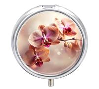 Orchid on Background Pill Box Medicine Pill Organizer 3 Compartment Daily Pill Case Small Pill Container Round Pill Holder Travel Pill Box Metal Pill Case for Purse Pocket