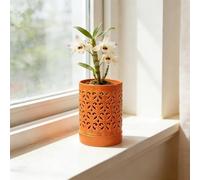 Orchid Pot 4 Inch with Holes,Ceramic Orchid Pot for Repotting with Saucers,More Ventilation Hole Easy Breathing,Plant Growth for Repotting Orchids and Other Flowers Indoor Outdoor (orange)