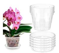 Orchid Pot, 5 Pcs Plastic Plant Pots with Holes and Saucer, Clear Flower Plant Pot for Dendrobium, Phalaenopsis, Peace Lily and Gardenia, Slotted Orchids Planter for Living room, Office and Garden (S)