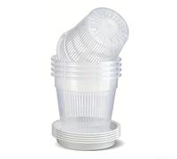Orchid Pot Set of 6 with Saucers for Improved Airflow and Root Monitoring (4CM)