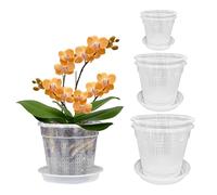 Orchid Pot with Saucers, 2 Each of 4.3",5.5",6.1" Orchid Pots with Holes, 6Pcs Clear Plastic Planter for Indoor Outdoor Plants (2 Each of 4.3,5.5",6.1" with Saucers)