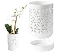 Orchid Pots with Holes 4 Inch Orchid Planter, Breathable Orchid Pots for Repotting Ceramic Plant Pot with Saucer for Orchid Promotes Air Circulation Plant Growth WhiteOrchid Pot Orchid Pots With H