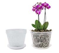 Orchid Pots with Holes Clear Plant Pots 4Pcs 6.77 Inch Plastic Orchid Planter with Drainage Holes and Trays Flower Pot Home Decor