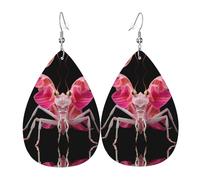 Orchid Praying Mantis Pattern leather earrings | Water drop-shaped printed earrings, suitable for daily/party/dating scenes