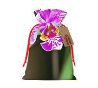 Orchid Print Christmas Drawstring Gift Bags With Cards For Xmas Party Decorations Holiday