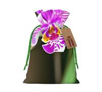 Orchid Print Christmas Drawstring Gift Bags With Cards For Xmas Party Decorations Holiday