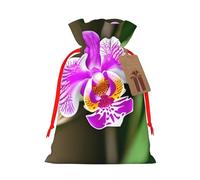 Orchid Print Christmas Drawstring Gift Bags With Cards For Xmas Party Decorations Holiday