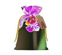 Orchid Print Christmas Drawstring Gift Bags With Cards For Xmas Party Decorations Holiday