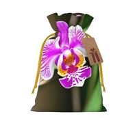 Orchid Print Christmas Drawstring Gift Bags With Cards For Xmas Party Decorations Holiday