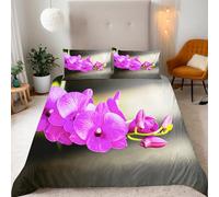 Orchid Single Duvet Cover Zen Plants Reversible Bedding Sets, Soft Microfiber Quilt Cover with Zipper Closure and 2 Pillowcase 50x75 cm for Kids Teens Adults W-68