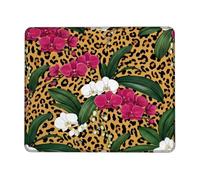 Orchid Small Mouse Pad, Tropical Bold Leaves Leopard Print Summer Peach Square Rubber Non Slip Mini Travel Desk Mousepad Idea for Home Office Desk Laptop Gamers Gift Square 8x10 Inch