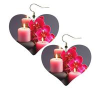 Orchid Stone Red Candles Leather Earrings for Women Heart Dangle Earrings Lightweight Drop Earring Jewelry Gift