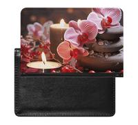 Orchid Stone Red Candles Passport Holder with 3 Card Slots, Portable PU Leather Travel Wallet, Slim Protective Cover for Passport, ID, Credit Cards