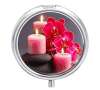 Orchid Stone Red Candles Pill Box, 3 Compartment Small Pill Case Waterproof Travel Pill Organizer for Pocket Or Purse Portable Mini Medicine Tablet Vitamin Holder Pill Case