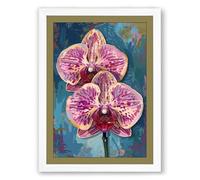 Orchid Study in Teal Botanical Framed Wall Art Print A2 (59.4×42cm) White, Wall Decor for Living Room, Bedroom, Office & Home, Ready to Hang, Art Gift