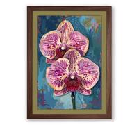 Orchid Study in Teal Botanical Framed Wall Art Print A4 (29.7×21cm) Walnut, Wall Decor for Living Room, Bedroom, Office & Home, Ready to Hang, Art Gift
