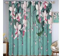 Orchid Vine Blackout Curtains for Living Room and Bedroom, Hand-Painted Illustration Privacy Thermal Insulated Noise Reduction Eyelet Drapes for Home Decor, W 66.1" x L 72", Pink Turquoise, 2 Panels