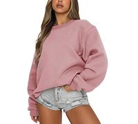 Orchidays Women's Casual Crewneck Sweatshirt Long Sleeve Loose Fitting Pollovers Fall Tops, Dark Pink, Large