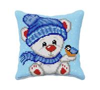 Orchidea Bear with Bird Cushion Cross-Stitch kit (quickpoint Pillow Cover kit) 40 x 40cm. Skill Level Medium